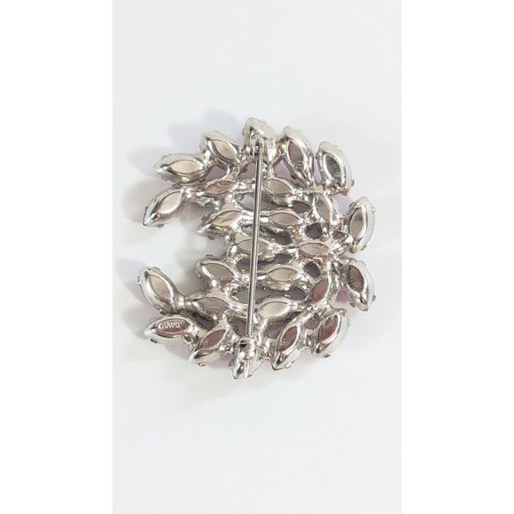Pink Rhinestone Wreath Crest Brooch Pin signed  B David - Silver Toned - Picture 9 of 11